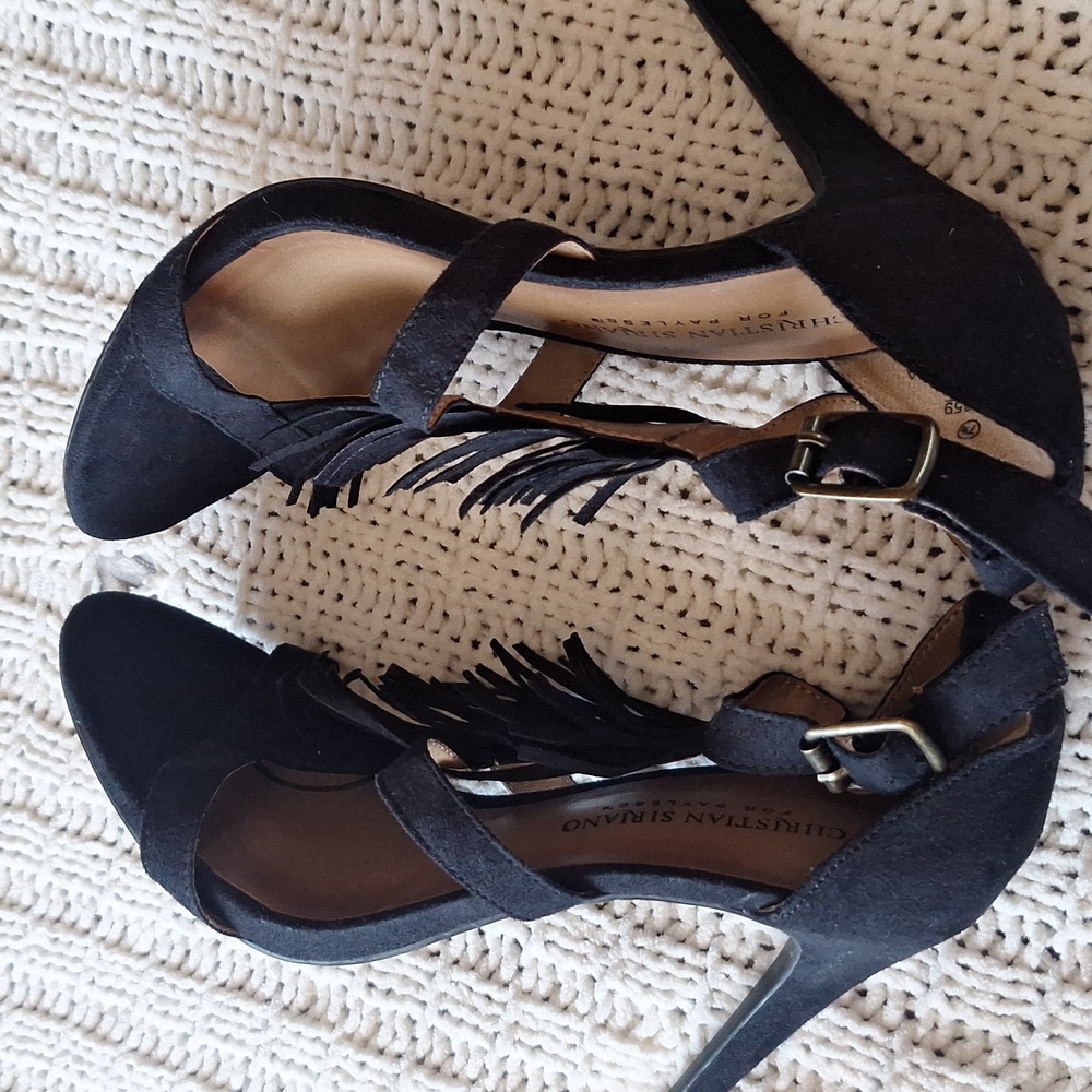 Christian Siriano Black Fringe Heels Size 7.5 NWOT - Picture 3 of 11
